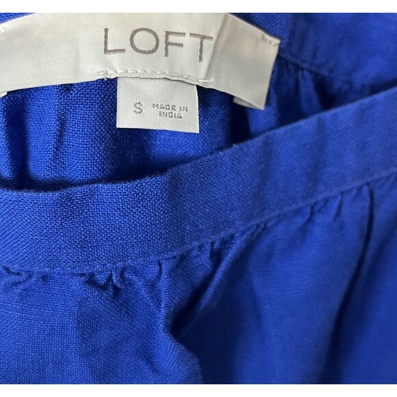 loft color block Ruffle Squer Neck Midi Dress Linen blend Blue Pink - Picture 4 of 8